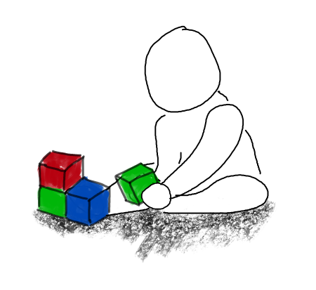 A baby placing a missing block. They are stacked in the Bayer pattern.